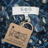 SEA Long Sleeve Top Positano Blue Lurex Printed Georgette Size Extra Small NEW
