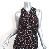 The Kooples Half-Zip Tank Top Black Floral Print Silk Size Extra Small