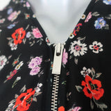 The Kooples Half-Zip Tank Top Black Floral Print Silk Size Extra Small