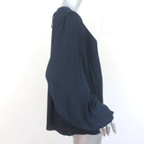 Elizabeth and James Pleated Blouse Grove Navy Size Medium Long Sleeve Top