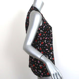 The Kooples Half-Zip Tank Top Black Floral Print Silk Size Extra Small