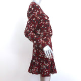 Veronica Beard Riggins Flounce Mini Dress Bordeaux Floral Print Silk Size 4