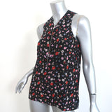 The Kooples Half-Zip Tank Top Black Floral Print Silk Size Extra Small
