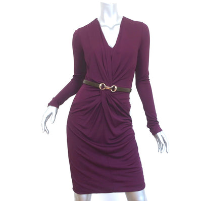 Gucci Twist-Front Dress with Horsebit Belt Amaranth Jersey Size Small NEW
