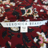 Veronica Beard Riggins Flounce Mini Dress Bordeaux Floral Print Silk Size 4