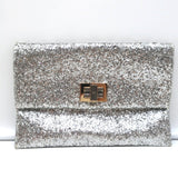 Anya Hindmarch Valorie Glitter Clutch Silver Small Evening Bag