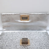 Anya Hindmarch Valorie Glitter Clutch Silver Small Evening Bag