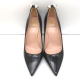 Lanvin Pearl Pumps Black Leather Size 36 Pointed Toe Heels