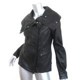 Vince Funnel Neck Leather Moto Jacket Black Size Medium NEW