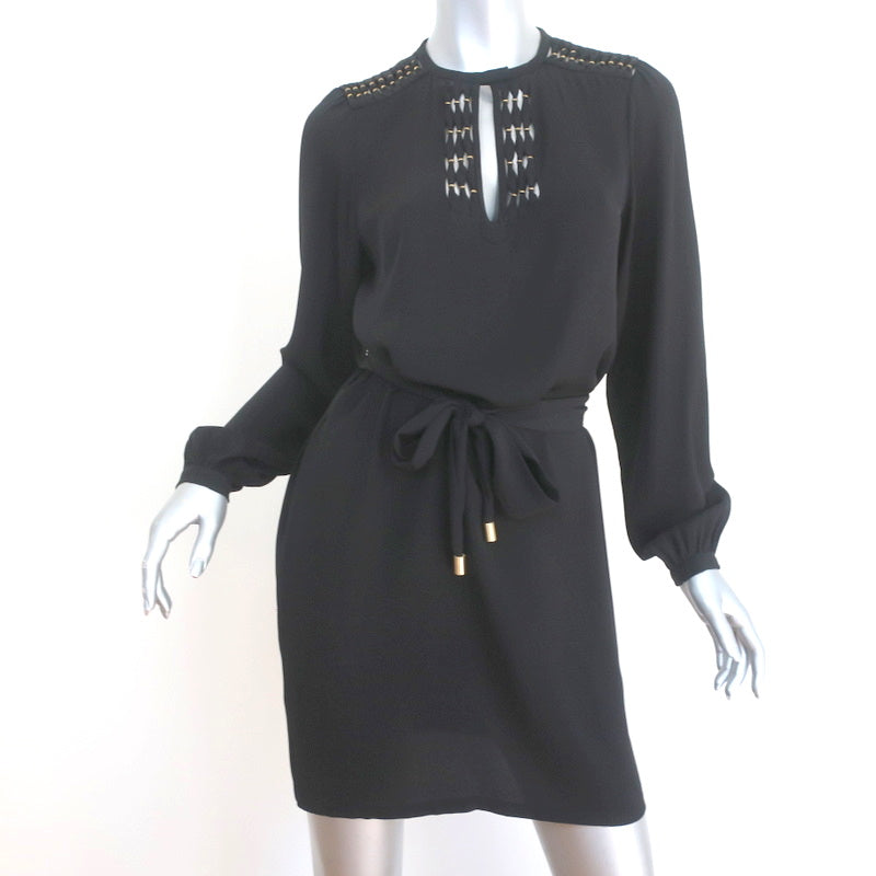 Diane von Furstenberg Long Sleeve Mini Dress Florina Black Beaded Silk Size 0