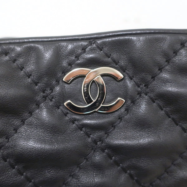 Chanel Mini Black Quilted Glazed Calfskin Hobo With Pearl Strap