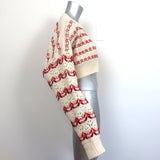 Meryll Rogge Cropped Sweater Ivory/Red Striped Wool Pointelle Knit Size Large