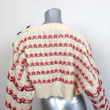 Meryll Rogge Cropped Sweater Ivory/Red Striped Wool Pointelle Knit Size Large