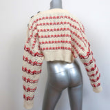 Meryll Rogge Cropped Sweater Ivory/Red Striped Wool Pointelle Knit Size Large