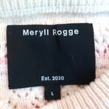 Meryll Rogge Cropped Sweater Ivory/Red Striped Wool Pointelle Knit Size Large