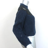 SEA Eyelet-Inset Sweater Navy Alpaca-Wool Size 2 Mock Neck Pullover