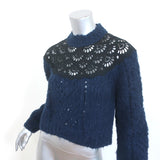 SEA Eyelet-Inset Sweater Navy Alpaca-Wool Size 2 Mock Neck Pullover