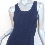 Ralph Lauren Black Label Sleeveless Midi Dress Navy Silk Chevron Knit Size Small