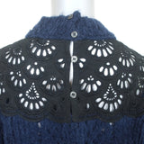 SEA Eyelet-Inset Sweater Navy Alpaca-Wool Size 2 Mock Neck Pullover