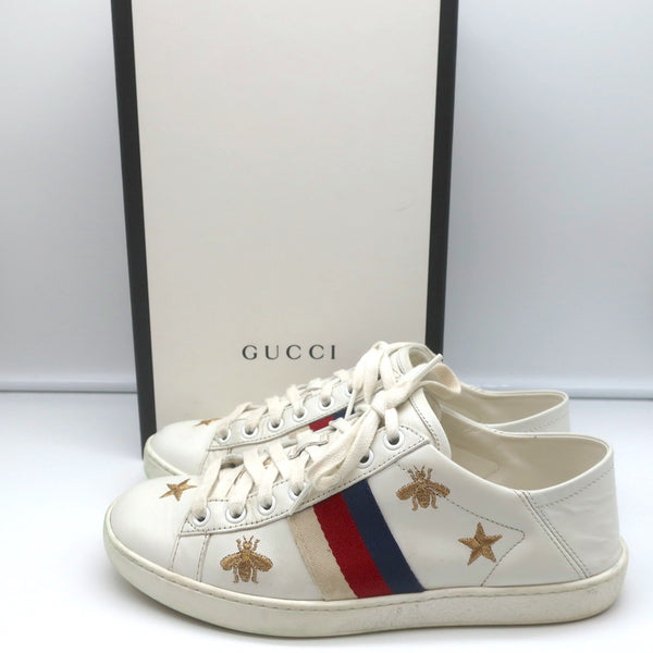 Gucci Shoes Women's Ace Golden Bees Supreme Leather Sneakers White Size 7 us