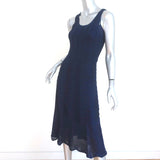 Ralph Lauren Black Label Sleeveless Midi Dress Navy Silk Chevron Knit Size Small