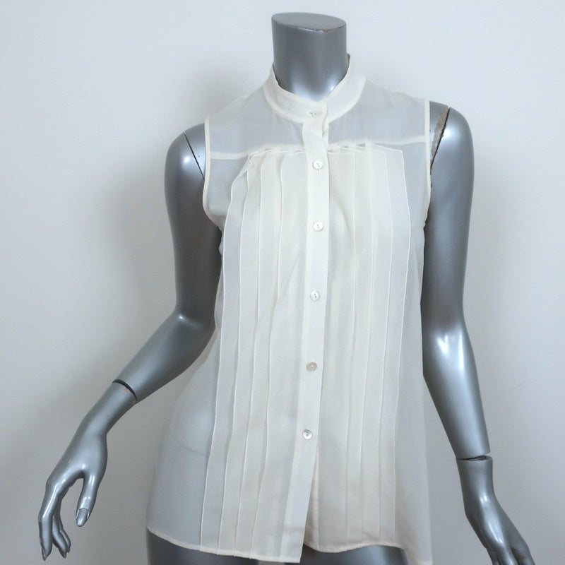 Theory Sleeveless Blouse Olim Cream Pleated Stretch Silk Georgette Size Petite