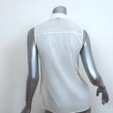 Theory Sleeveless Blouse Olim Cream Pleated Stretch Silk Georgette Size Petite
