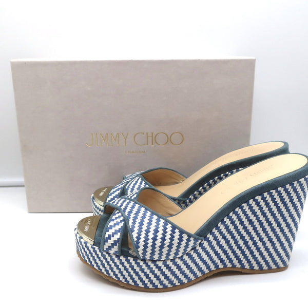 Jimmy hot Choo Blue Denim Fabric Elasticized Cutout Sandals