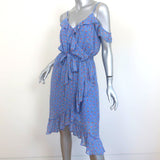 Joie Cold-Shoulder Dress Dinesha Blue Ruffled Strawberry Print Silk Size Small