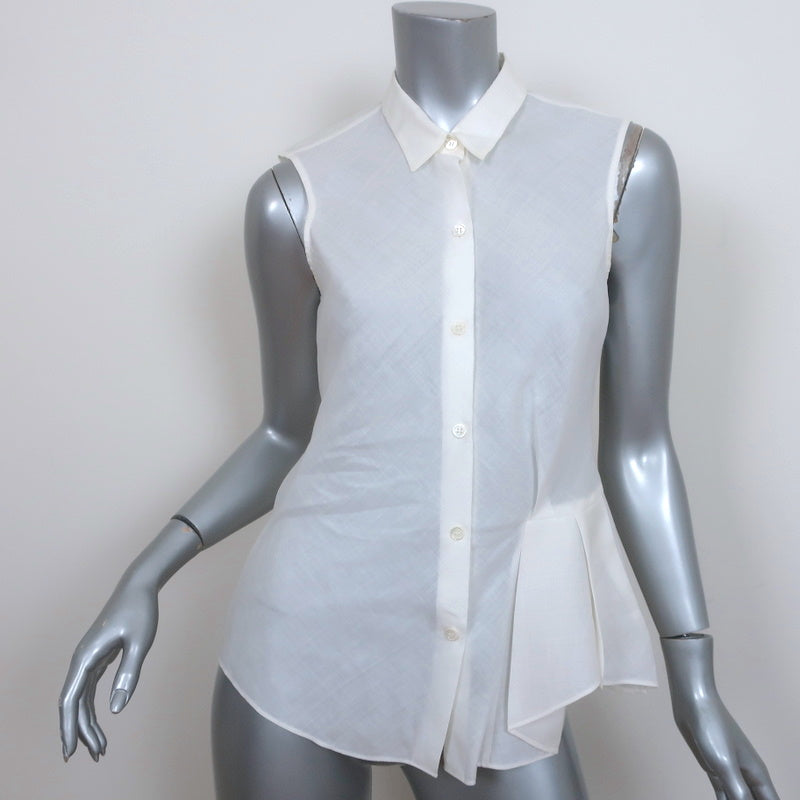 Theory Sleeveless Shirt Biaz Cream Ruffled Gauze Size Small Collared Blouse