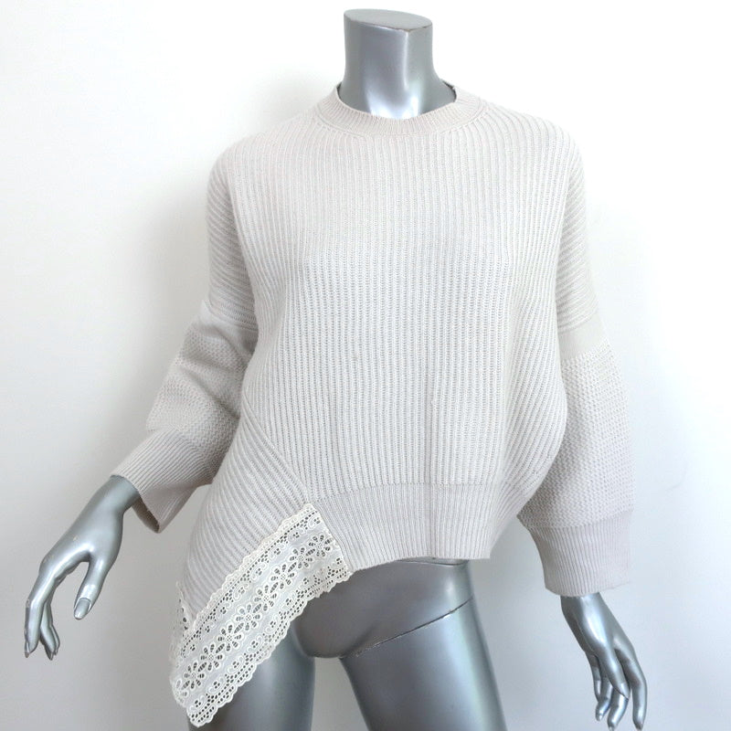 Stella McCartney Asymmetric Sweater Light Gray Eyelet-Trim Ribbed Knit Size 38