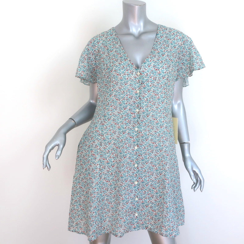 Trovata Birds of Paradis Button-Up Dress Blue/White Floral Print Size Medium NEW