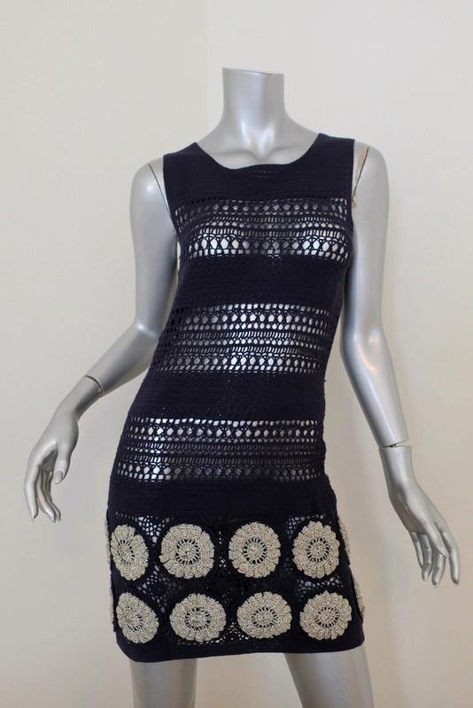 3.1 Phillip Lim Dress Navy Cotton Crochet Knit Size Extra Small Sleeveless Mini - Celebrity Owned