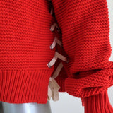 360 Sweater Emilia Red Cotton Knit Size Medium Lace-Up Side Pullover NEW - Celebrity Owned