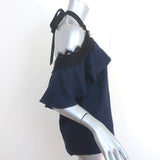 Alice + Olivia Off the Shoulder Halter Top Alyssa Navy Lace-Trim Size Medium