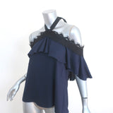 Alice + Olivia Off the Shoulder Halter Top Alyssa Navy Lace-Trim Size Medium