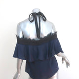Alice + Olivia Off the Shoulder Halter Top Alyssa Navy Lace-Trim Size Medium