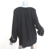 T Tahari Lace Cuff Peasant Blouse Black Size Large Long Sleeve Tie-Neck Top NEW