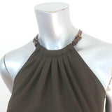 Michael Kors Collection Leather Strap Halter Top Dark Brown Jersey Size 4 NEW