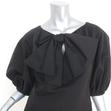 Giambattista Valli Bow Dress Black Wool-Silk Crepe Size 42 Puff Sleeve Mini