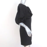 Giambattista Valli Bow Dress Black Wool-Silk Crepe Size 42 Puff Sleeve Mini