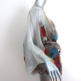 Catherine Malandrino Tie Waist Blouse Printed Chiffon Size 4 Batwing Top