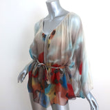 Catherine Malandrino Tie Waist Blouse Printed Chiffon Size 4 Batwing Top