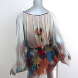 Catherine Malandrino Tie Waist Blouse Printed Chiffon Size 4 Batwing Top