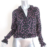 Magda Butrym Ruffle Blouse Toluca Black Floral Print Size US 4 Long Sleeve Top