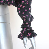 Magda Butrym Ruffle Blouse Toluca Black Floral Print Size US 4 Long Sleeve Top