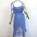 Joie Cold-Shoulder Dress Dinesha Blue Ruffled Strawberry Print Silk Size Small