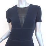Christian Dior Short Sleeve Dress Navy Wool Crepe with Chiffon Insets Size US 6