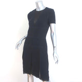 Christian Dior Short Sleeve Dress Navy Wool Crepe with Chiffon Insets Size US 6