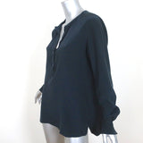 Vince Henley Blouse Navy Silk Size 10 Long Sleeve Top